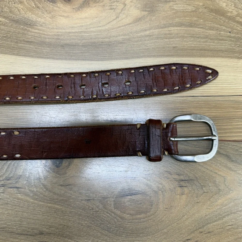Martin Dingman Mens Belt Size 38 Brown Bridle Leather Stitched Casual